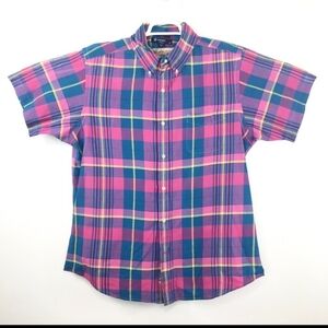 Daniel Cremieux plaid Casual Button Down Short Sleeve Easter Pink Blue Gender